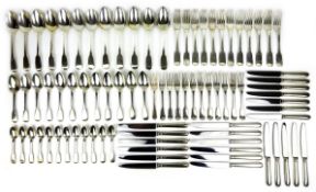Early 19th century canteen of matched silver fiddle pattern cutlery,