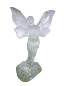Lalique glass model 'Butterfly Rosee Clear' with opaque body on shaped base, etched Lalique France.
