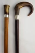 Malacca walking cane, polished horn handle carved with initials CIL,