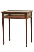 Edwardian inlaid mahogany bijouterie cabinet, with hinged lid, square tapering inlaid legs, W63cm,