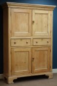 Early 19th century Irish polished pine housekeepers larder cupboard, four panelled doors,