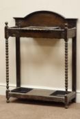 Early 20th century oak hall stand with hinged compartment, W65cm, H86cm,