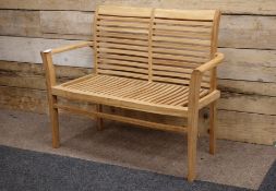 Solid teak two seat garden bench, W120cm Condition Report <a href='//www.