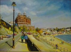Scarborough Beach and Grand Hotel, oil on board signed and dated (20)'01 by G.