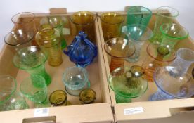 Collection of crackle glass vases and other crackle glassware and a Venetian style glass bowl in