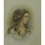 Profile portrait of a Lady, 19th century pencil and wash drawing bears initials E.M.