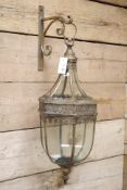 Bronzed metal hanging lantern with bracket,