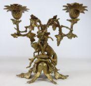 19th/ early 20th Century gilt metal candle sconce with pineapple and fox decoration,