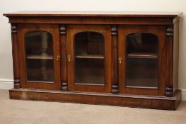 Victorian rosewood sideboard, enclosed by three glazed doors,