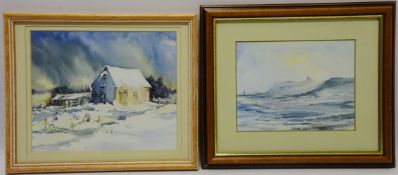 'Old Barn Hawsker' watercolour signed by Jackie Price and 'Off Whitby Abbey Headland',