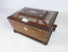 19th Century rosewood and mother of pearl inlaid work box with fitted interior,