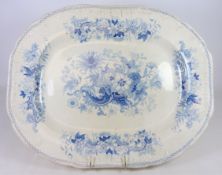 Large 19th Century blue and white meat plate in the Berlin Chaplet pattern, L53.