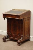 Victorian figured walnut davenport, sloped hinged top with satinwood interior,
