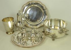 Silver plated ware including a pair of Mappin & Webb gadrooned rim dishes,