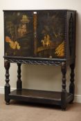 Early 20th century chinoiserie cabinet on stand, W96cm, H139cm,