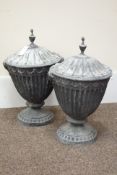 Pair Regency 'Adams' style lead garden urns, D34cm,