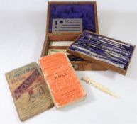 19th Century Walnut cased set of drawing instruments comprising of parallel rule,