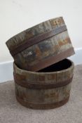 Two 19th century oak and metal bound whiskey barrel planters