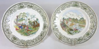 Pair of Mason's Angling Series plates entitled 'Taking a Fly & Digging for Bait' D26cm (2)