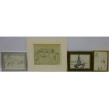 Sketches of Holland, four pencil drawings by Owen Bowen (Staithes Group 1873-1967),