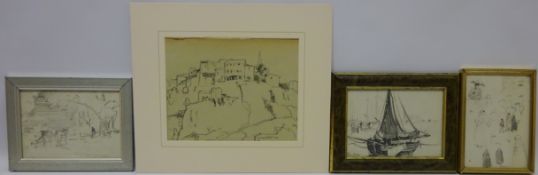 Sketches of Holland, four pencil drawings by Owen Bowen (Staithes Group 1873-1967),