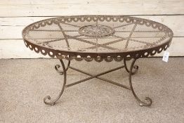 Metal wirework black finish oval garden table, W101cm, D63cm,