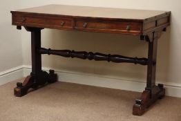 19th century rosewood and yew wood banded console table, two drawers,
