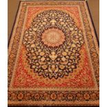Persian Keshan design blue ground rug/wall hanging,