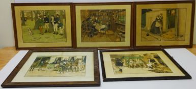 'Pictures from Pickwick', five early 20th century colour prints after Cecil Aldin including pub.
