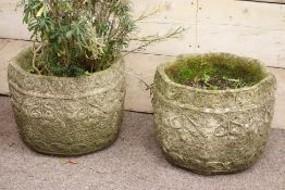Pair octagonal composite stone planters with decorative moulding