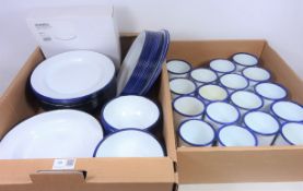 White and blue rim enamel dinner and teaware in two boxes Condition Report <a