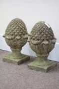 Pair stone effect garden pineapple finials,