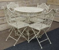 Circular cream finish metalwork garden table (D75cm, H80cm),