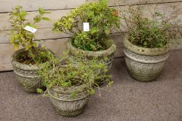 Pair moulded composite stone planters and a matching smaller pair,