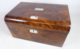 19th Century figured walnut lap desk with original inkwells and secret draws,