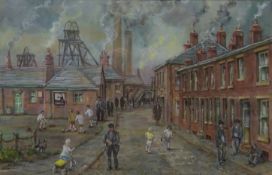 Northern Industrial Town, watercolour signed by David Newbould 30cm x 46.