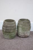 Pair composite stone barrel planters