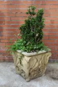 Composite stone garden planter moulded scrolling decoration