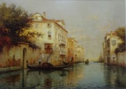 Venetian Canal Scene with Figures and Gondolas,