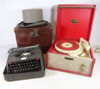 Vintage items - Dansette Debonaire portable record player, in red case, Grey top hat,