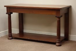 Edwardian rectangular console table with undertier, fluted front supports with carved capitals,