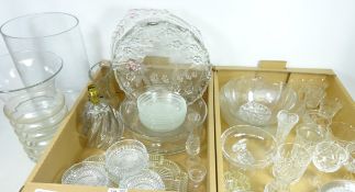 Two large glass vases, Waterford crystal tumbler, glass sundae dishes,