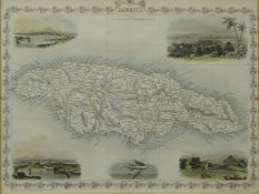 'Jamaica', 19th century map hand coloured by J Rapkin vignettes after H. Winkles by W. Lacey pub.