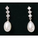 Pair of pearl pendant dress ear-rings stamped 925 Condition Report <a