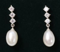Pair of pearl pendant dress ear-rings stamped 925 Condition Report <a