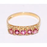 Five stone pink topaz gold ring hallmarked 9ct Condition Report <a href='//www.