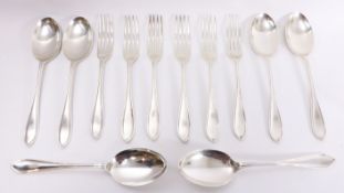 Set of six silver dessert spoons and six forks by Edward Viners,