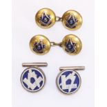 Masonic Interest - Pair silver and blue Jasper cuff links, decorated with square & compass,
