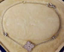 Diamond four leaf clover white gold bracelet stamped 750