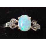 Opal and marcasite ring stamped 925